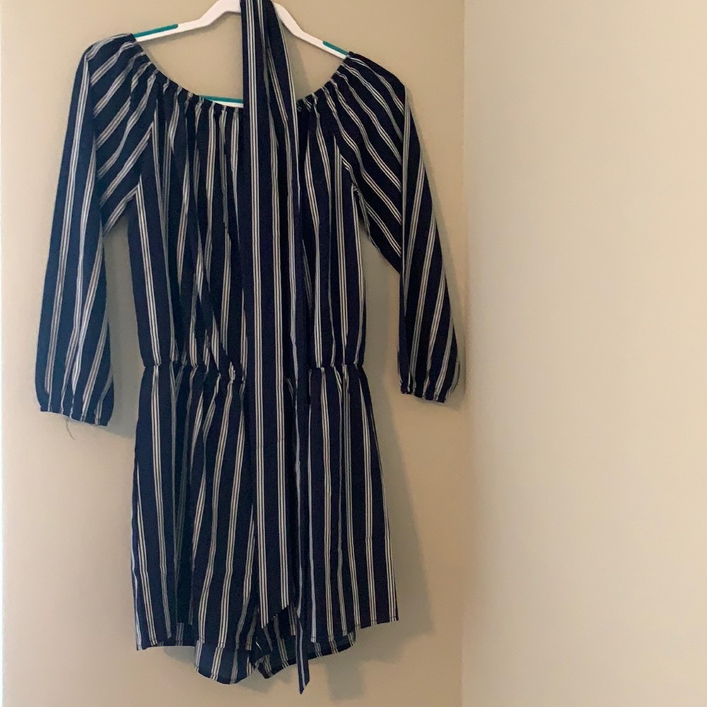 Navy off the shoulder romper